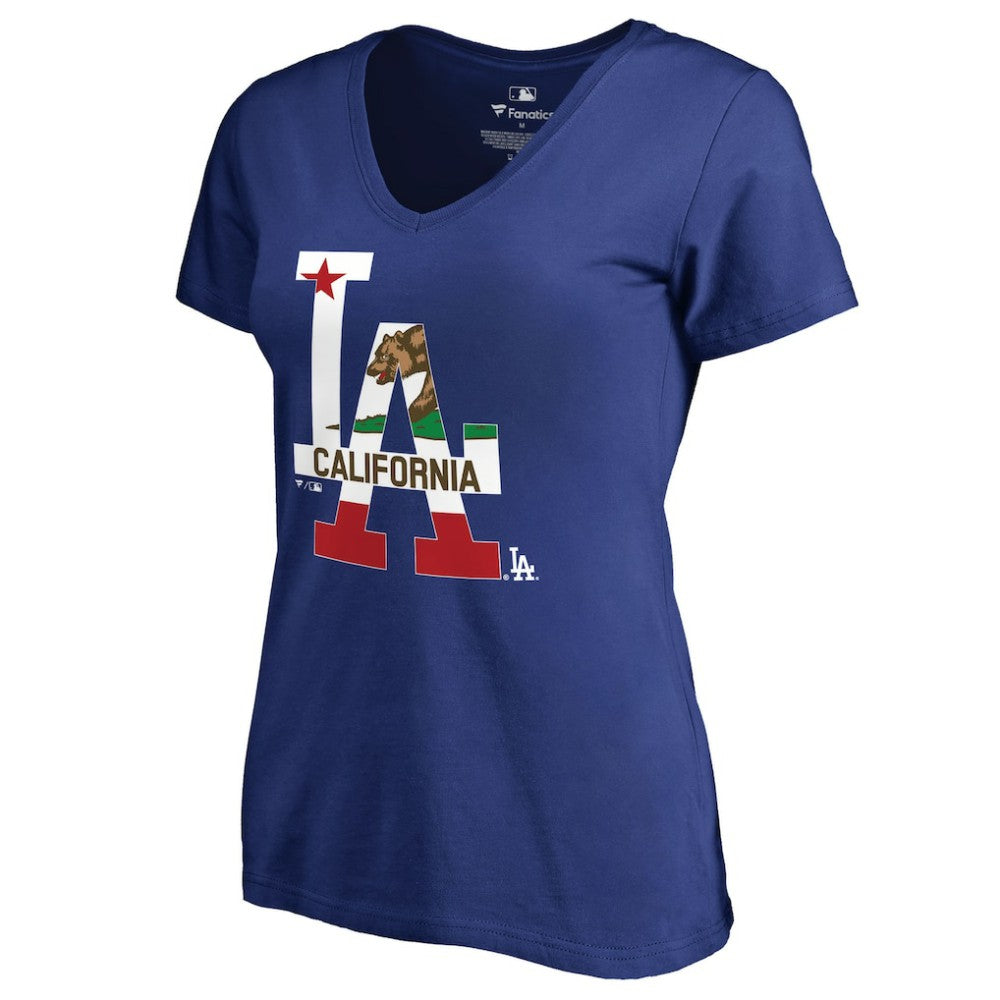Los Angeles Dodgers Women's Hometown Collection Cali Flag T-Shirt - Royal