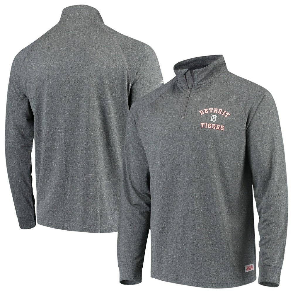 Detroit Tigers Stitches Team Raglan Quarter-Zip Pullover Jacket - Heathered Charcoal