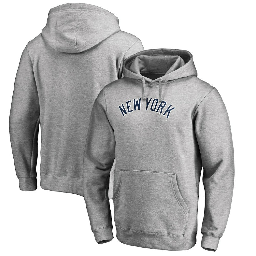 New York Yankees Official Wordmark Fitted Pullover Hoodie - Heather Gray