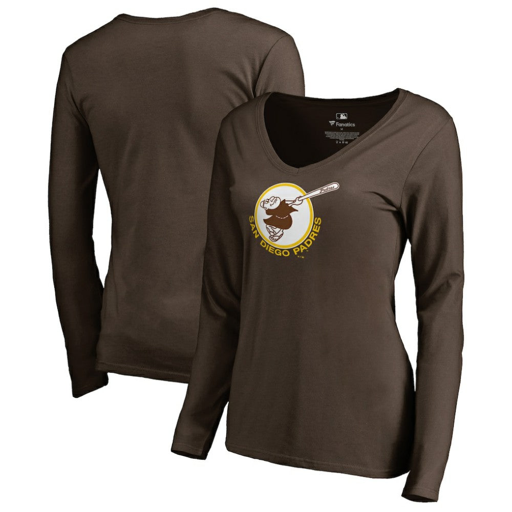 San Diego Padres Women's Cooperstown Collection Forbes Long Sleeve V-Neck T-Shirt - Brown