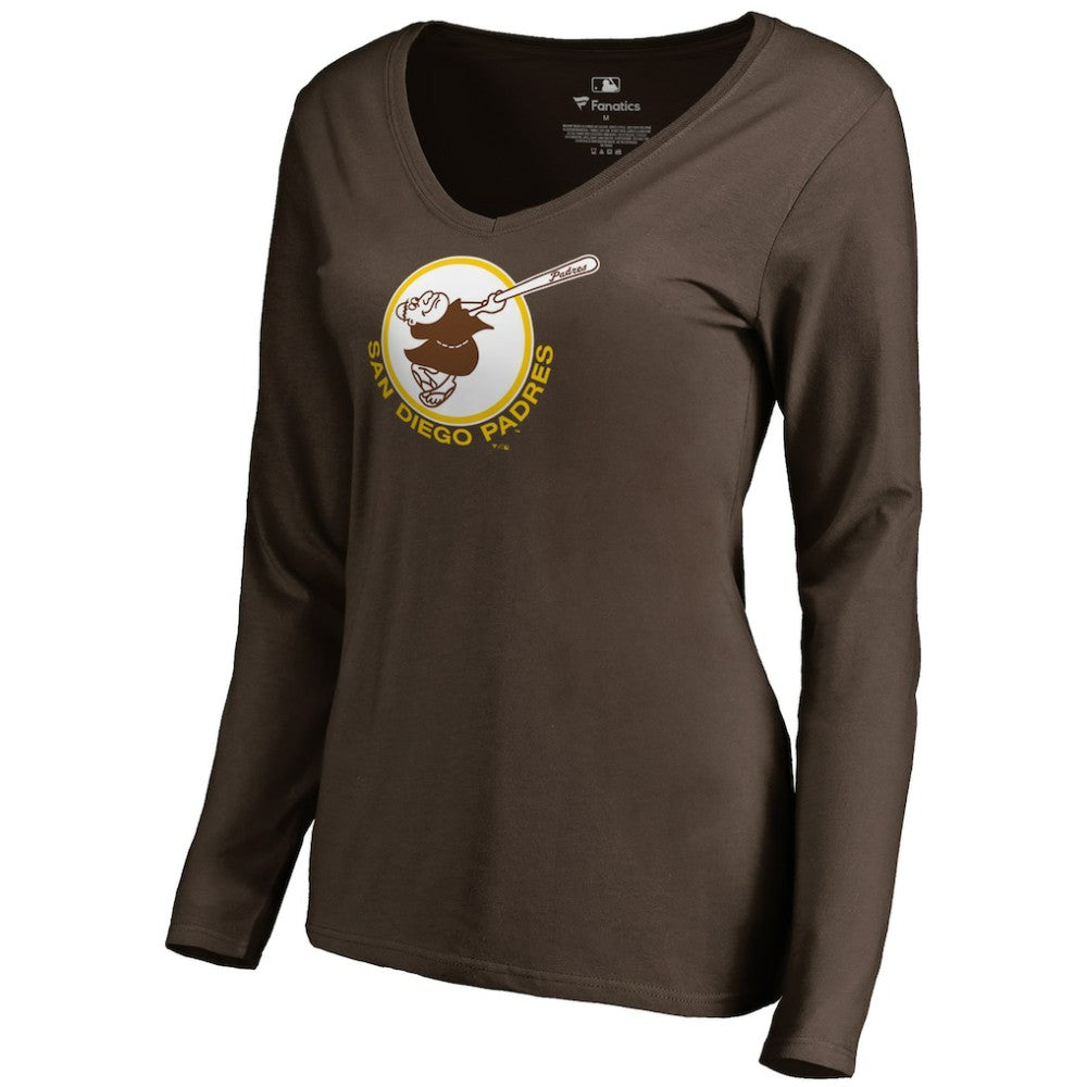 San Diego Padres Women's Cooperstown Collection Forbes Long Sleeve V-Neck T-Shirt - Brown