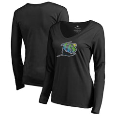 Tampa Bay Rays Women's Cooperstown Collection Forbes Long Sleeve V-Neck T-Shirt - Black