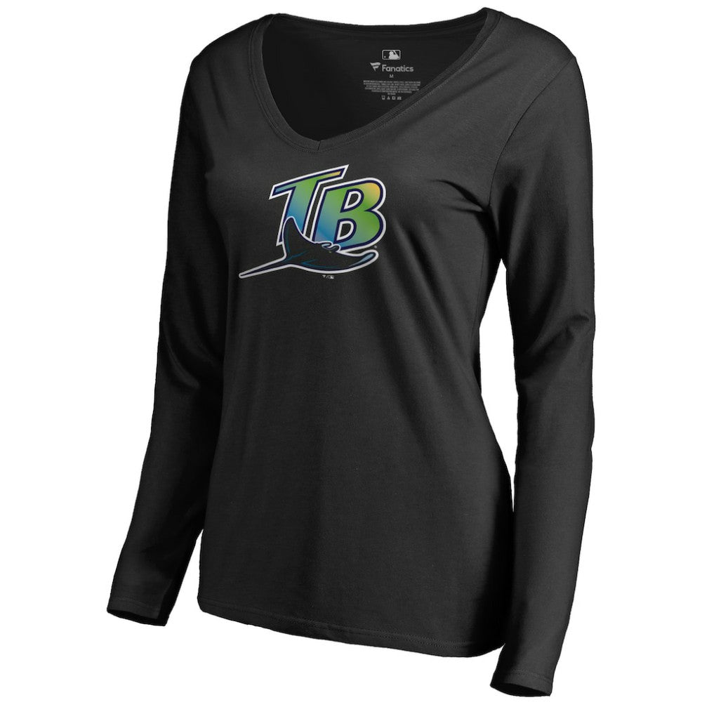 Tampa Bay Rays Women's Cooperstown Collection Forbes Long Sleeve V-Neck T-Shirt - Black