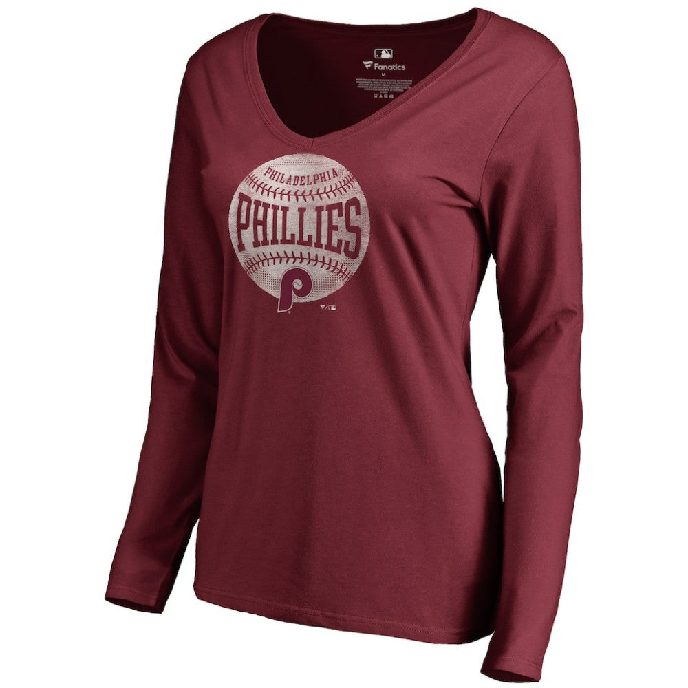 Philadelphia Phillies Women's Cooperstown Collection Slider Long Sleeve V-Neck T-Shirt - Maroon