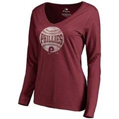 Philadelphia Phillies Women's Cooperstown Collection Slider Long Sleeve V-Neck T-Shirt - Maroon