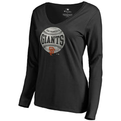 San Francisco Giants Women's Cooperstown Collection Slider Long Sleeve V-Neck T-Shirt - Black