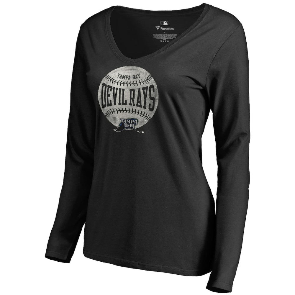Tampa Bay Rays Women's Cooperstown Collection Slider Long Sleeve V-Neck T-Shirt - Black
