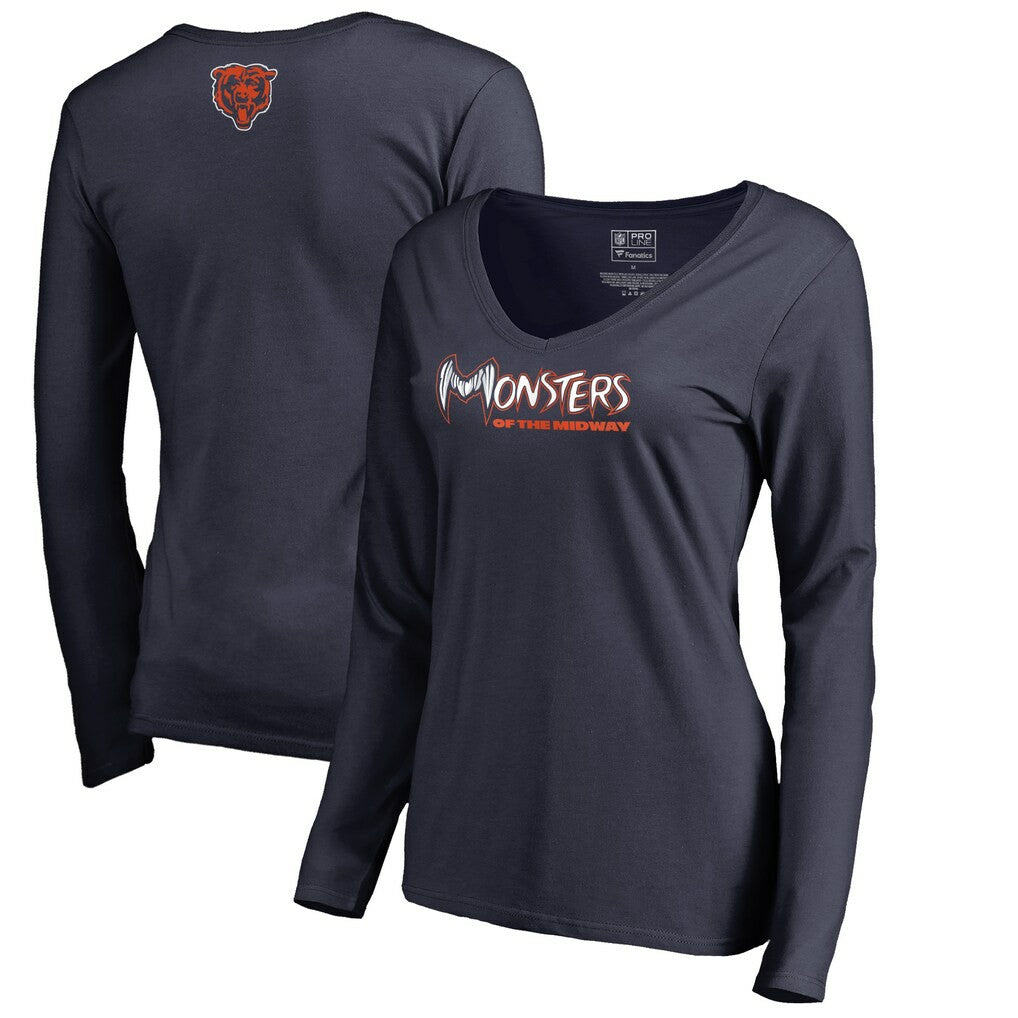 Chicago Bears Women's Monsters Long Sleeve V-Neck T-Shirt - Navy sale