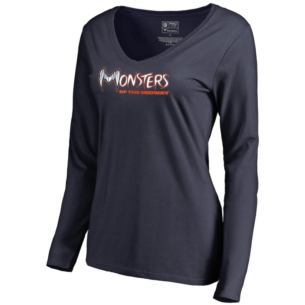 Chicago Bears Women's Monsters Long Sleeve V-Neck T-Shirt - Navy sale