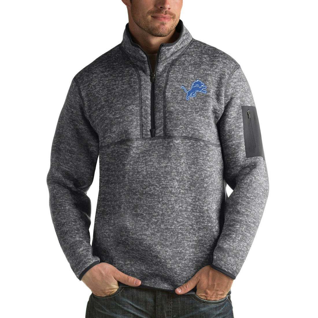 Detroit Lions Antigua Fortune Big & Tall Quarter-Zip Pullover Jacket - Charcoal discount