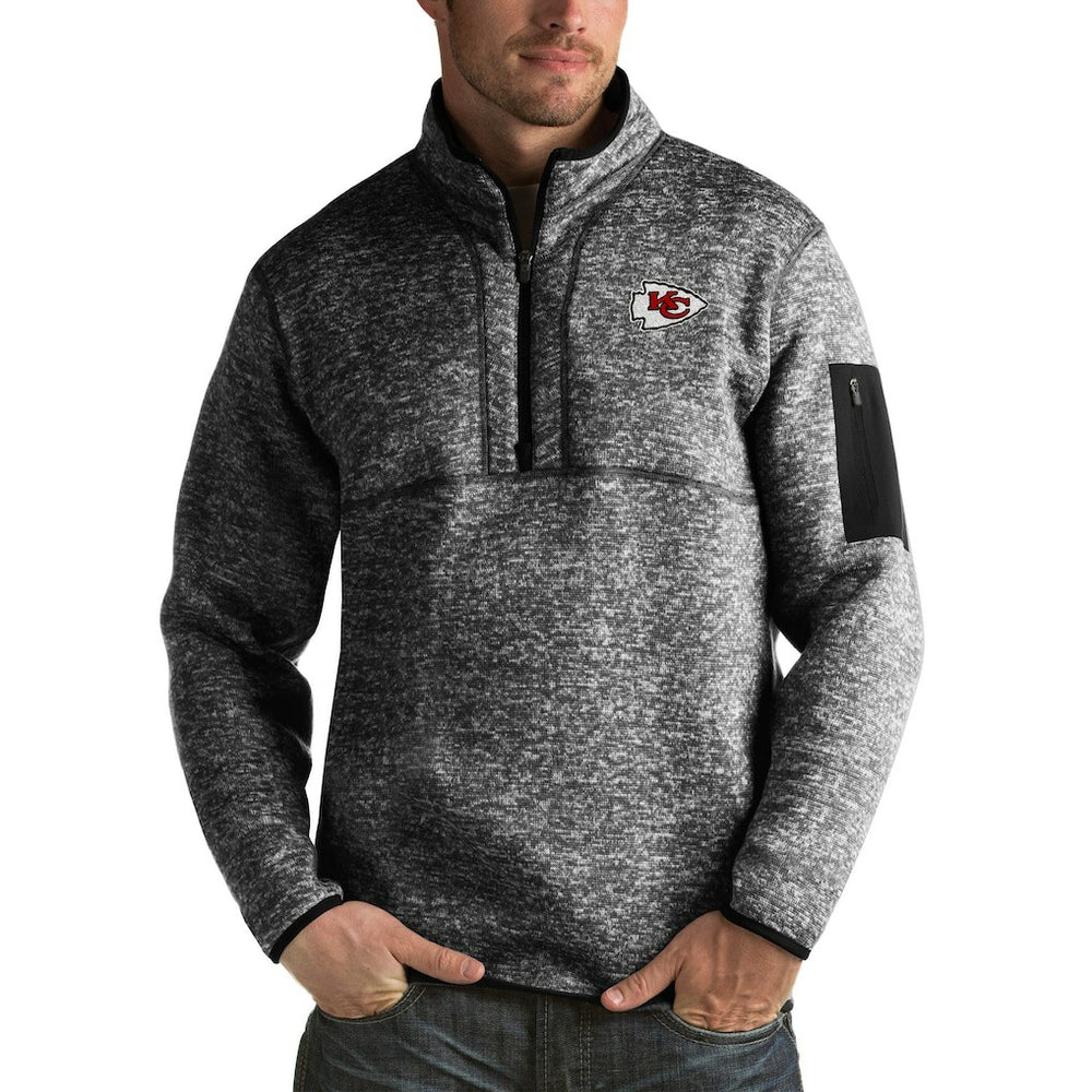 Kansas City Chiefs Antigua Fortune Big & Tall Quarter-Zip Pullover Jacket - Heather Black cheap