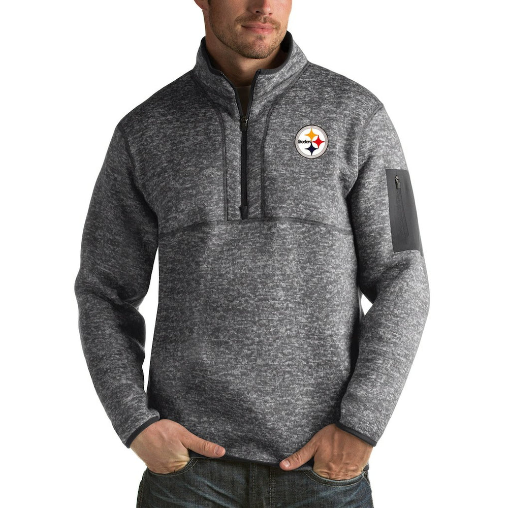 Pittsburgh Steelers Antigua Fortune Big & Tall Quarter-Zip Pullover Jacket - Heather Black discount