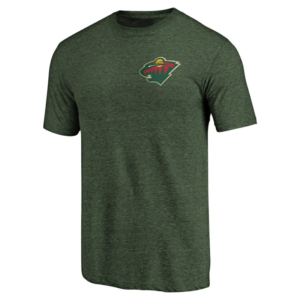 Minnesota Wild Primary Logo Left Chest Distressed Tri-Blend T-Shirt Green