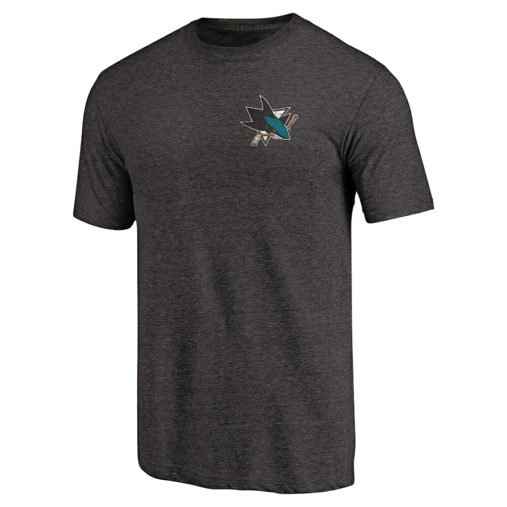 San Jose Sharks Primary Logo Left Chest Distressed Tri-Blend T-Shirt Black