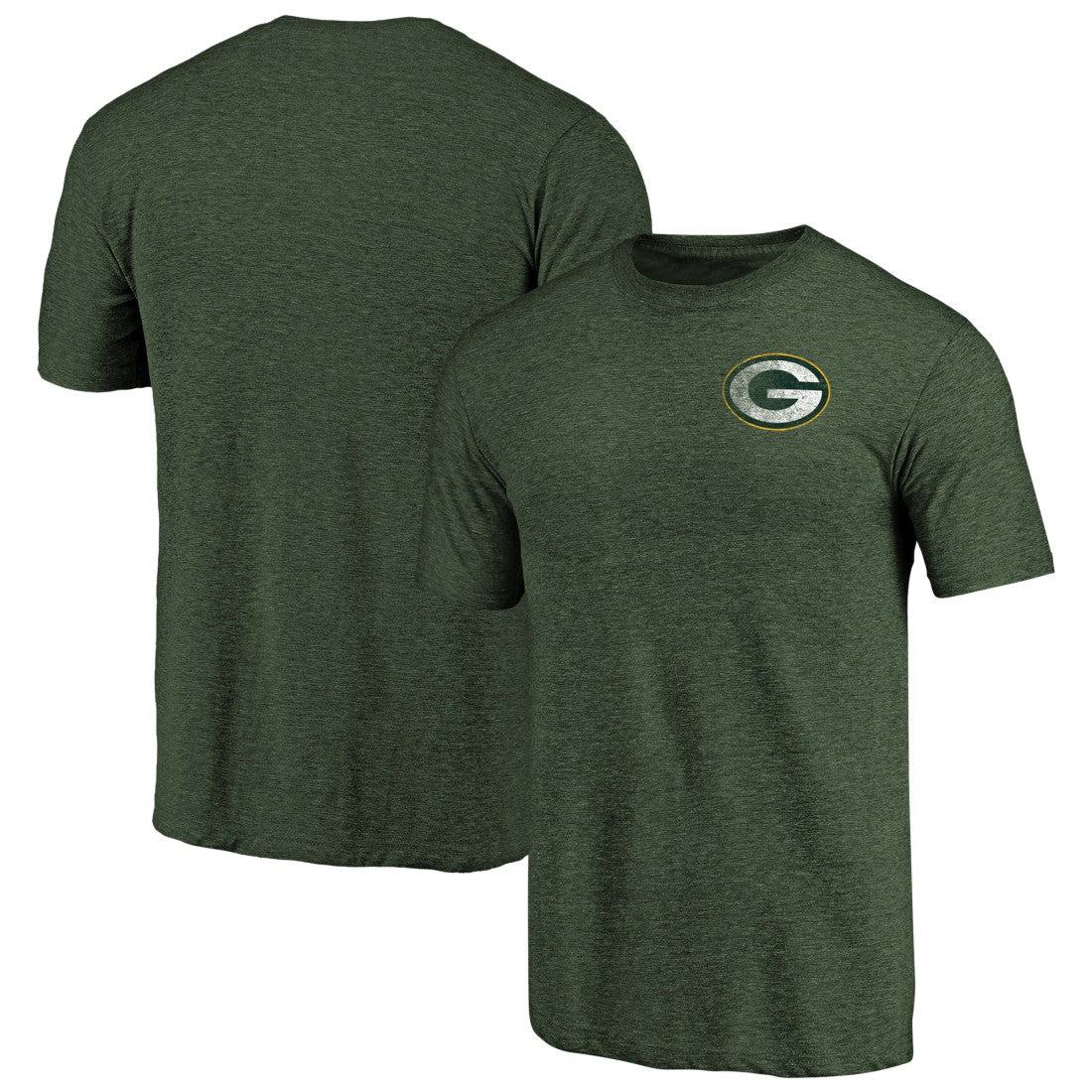 Green Bay Packers Primary Logo Left Chest Distressed Tri-Blend T-Shirt - Heathered Green outlet