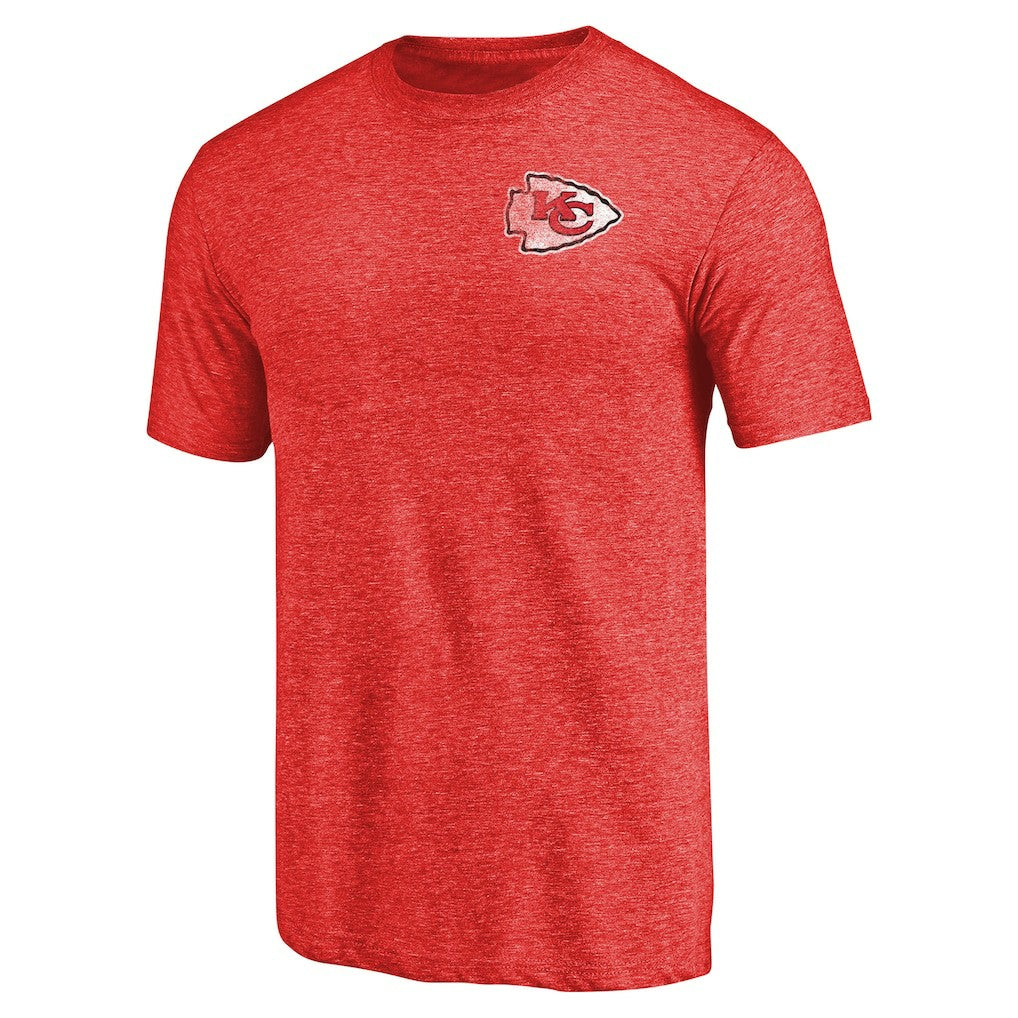 Kansas City Chiefs Primary Logo Left Chest Distressed Tri-Blend T-Shirt - Heathered Red on sale
