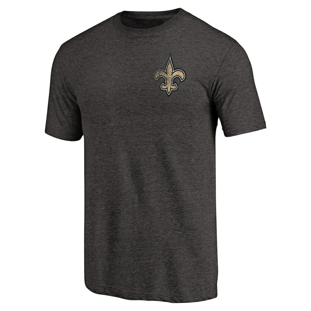 New Orleans Saints Primary Logo Left Chest Distressed Tri-Blend T-Shirt - Heathered Black on sale