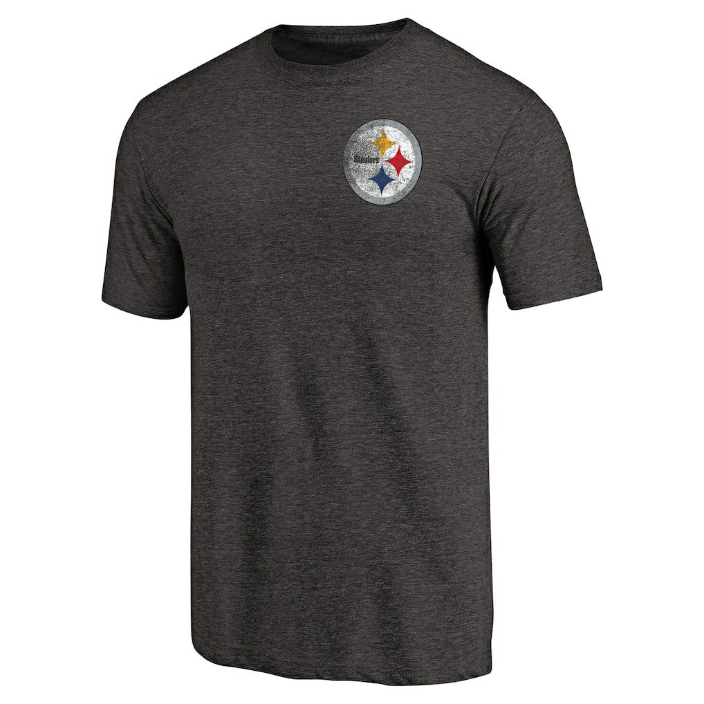 Pittsburgh Steelers Primary Logo Left Chest Distressed Tri-Blend T-Shirt - Heathered Black discount
