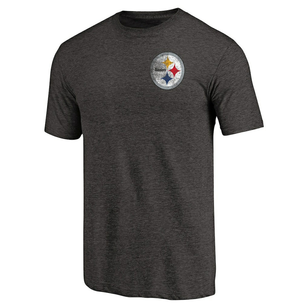 Pittsburgh Steelers Primary Logo Left Chest Distressed Tri-Blend T-Shirt - Heathered Black discount
