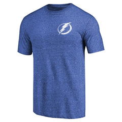 Tampa Bay Lightning Primary Logo Left Chest Distressed Tri-Blend T-Shirt Heathered Blue