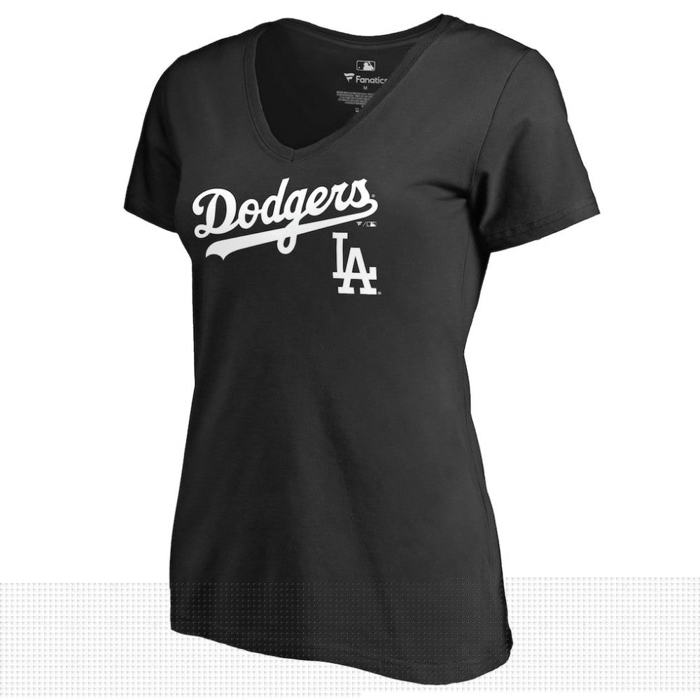 Los Angeles Dodgers Women's Team Lockup V-Neck T-Shirt - Black