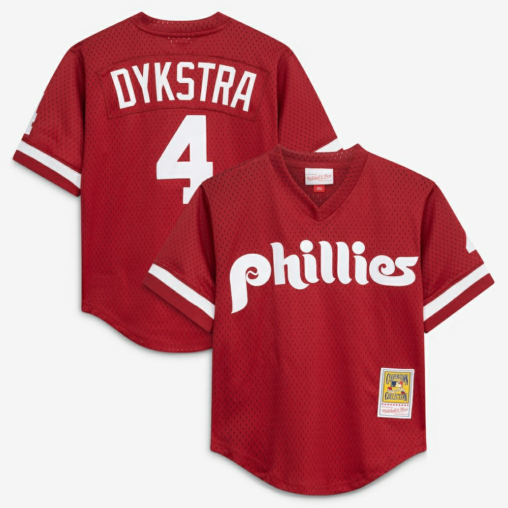Lenny Dykstra Philadelphia Phillies Youth Cooperstown Collection Mesh Batting Practice Jersey - Burgundy | Mitchell & Ness