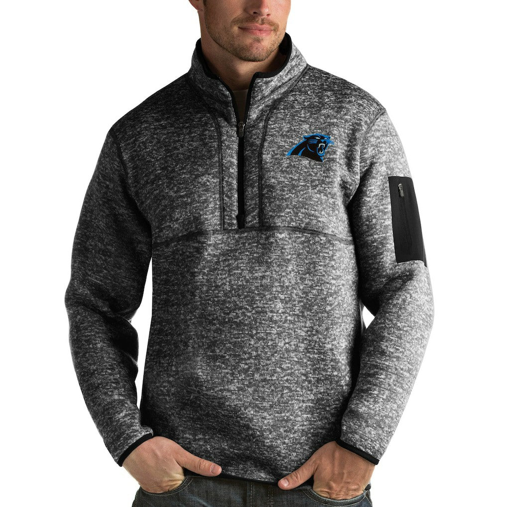 Carolina Panthers Antigua Fortune Quarter-Zip Pullover Jacket - Heather Black discount