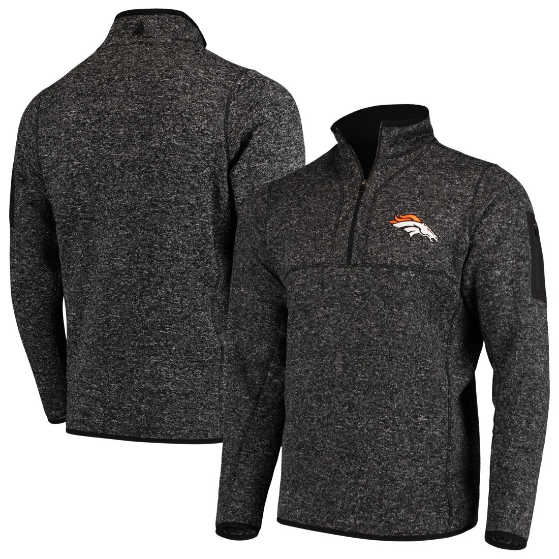 Denver Broncos Antigua Fortune Quarter-Zip Pullover Jacket - Heather Black discount