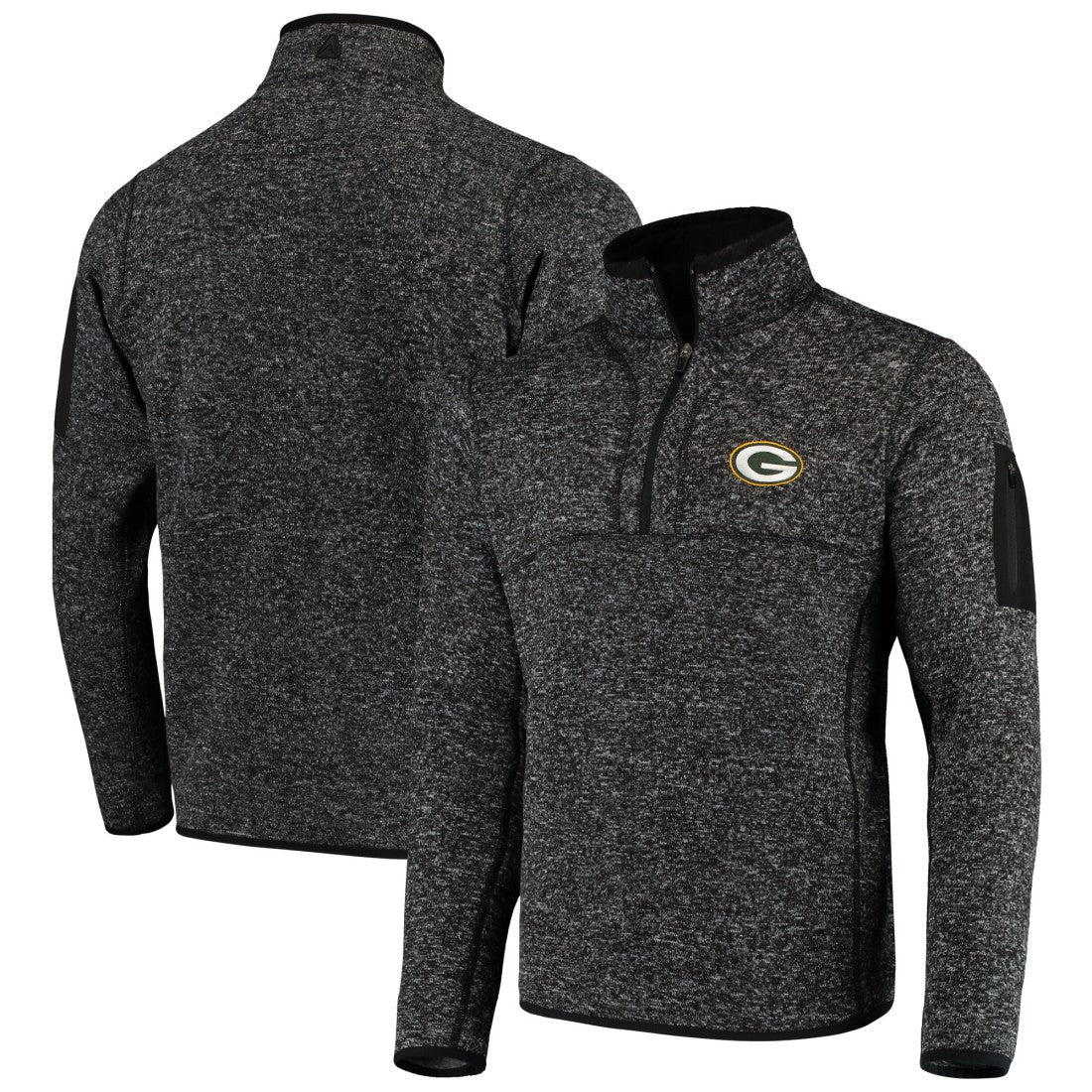 Green Bay Packers Antigua Fortune Quarter-Zip Pullover Jacket - Heather Black cheap