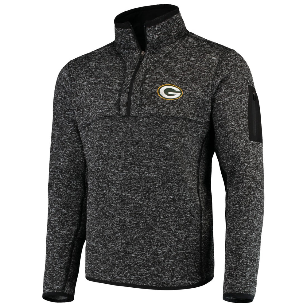 Green Bay Packers Antigua Fortune Quarter-Zip Pullover Jacket - Heather Black cheap