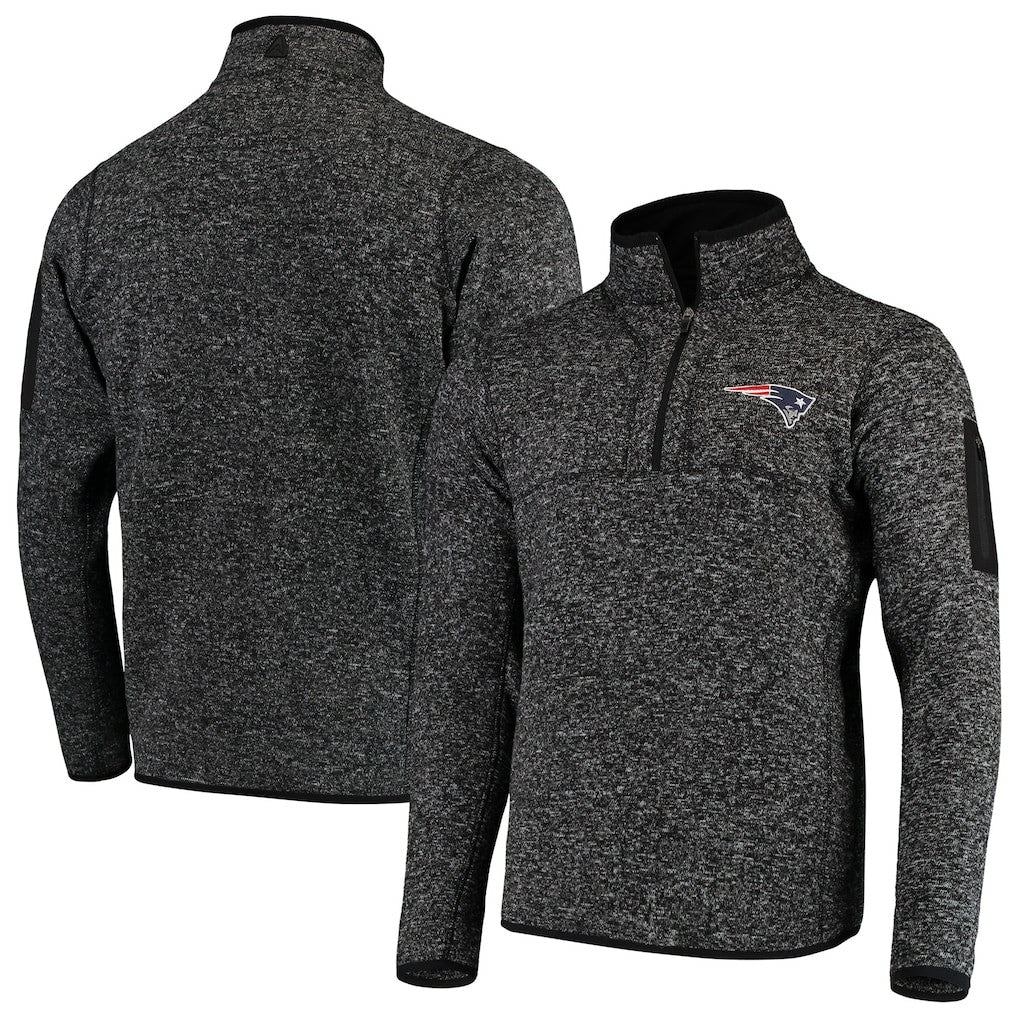 New England Patriots Antigua Fortune Quarter-Zip Pullover Jacket - Heather Black for sale