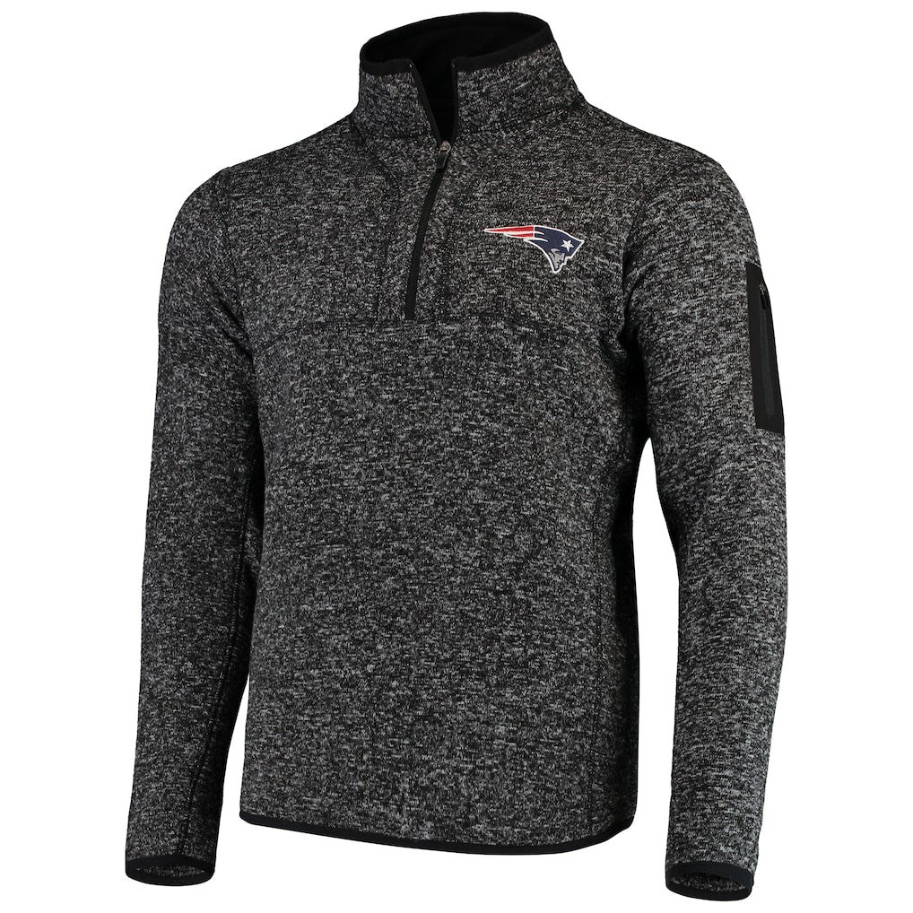 New England Patriots Antigua Fortune Quarter-Zip Pullover Jacket - Heather Black for sale