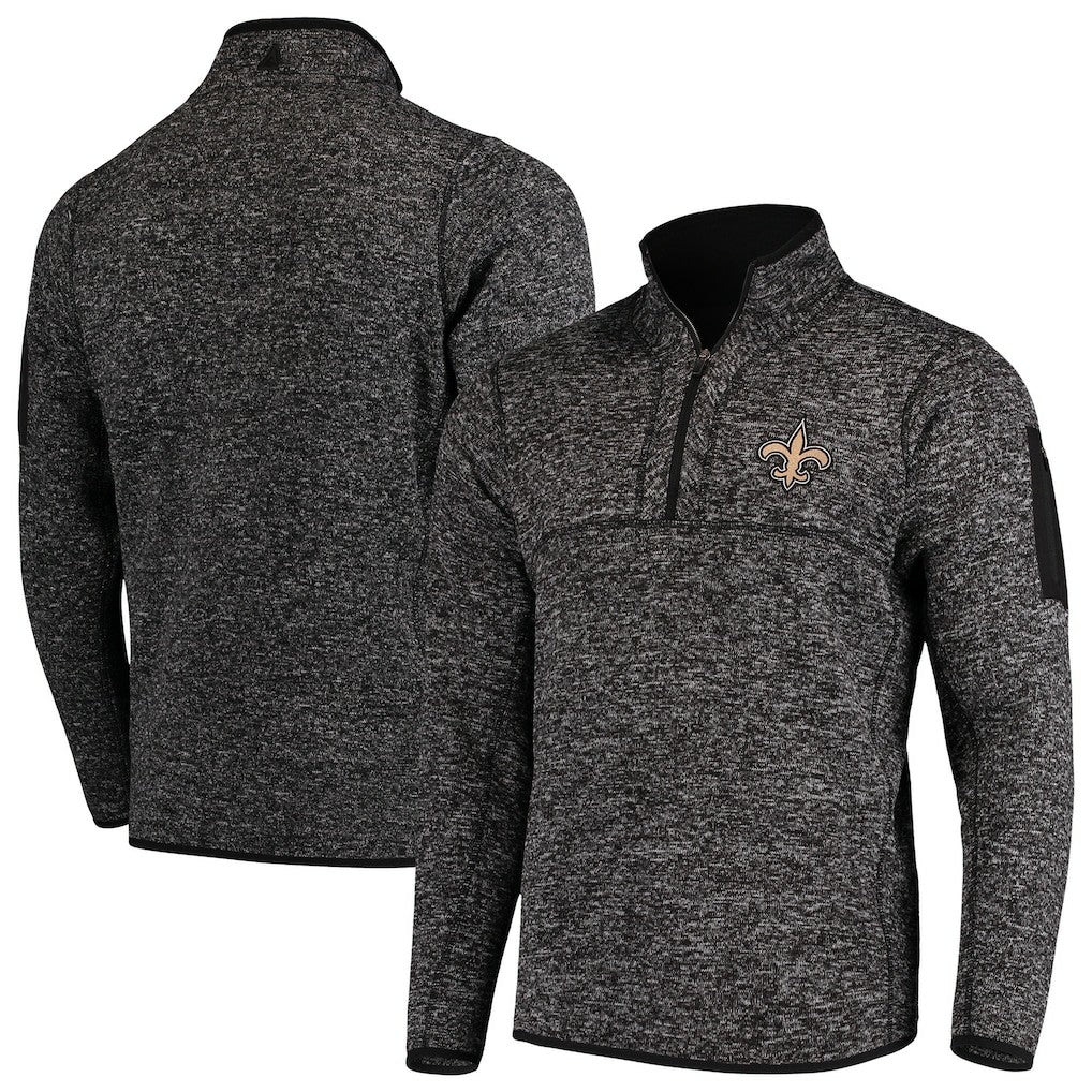New Orleans Saints Antigua Fortune Quarter-Zip Pullover Jacket - Heather Black outlet