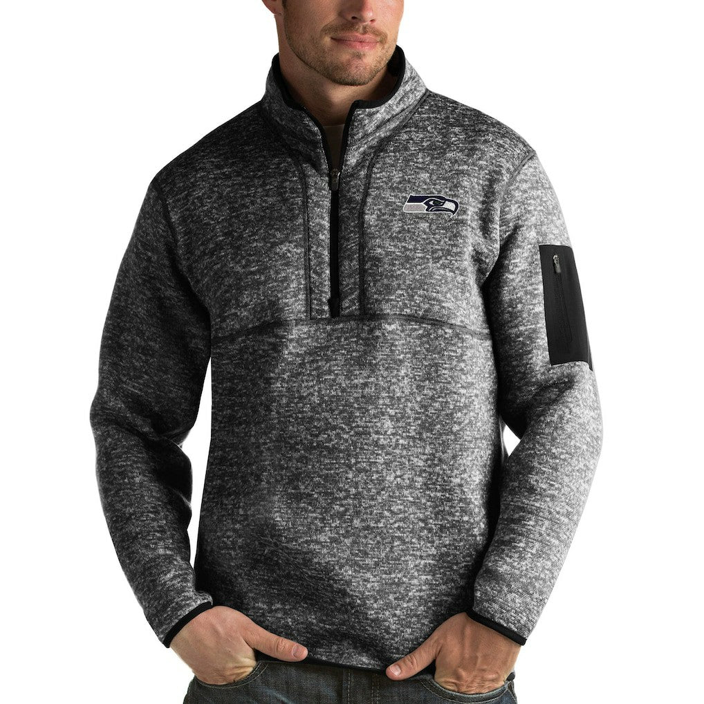 Seattle Seahawks Antigua Fortune Quarter-Zip Pullover Jacket - Heather Black sale