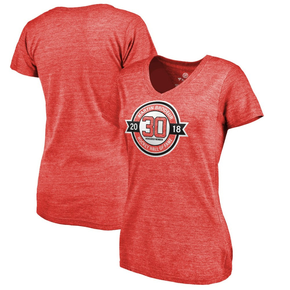 Martin Brodeur New Jersey Devils Fanatics Women's Hall of Fame V-Neck Tri-Blend T-Shirt Red