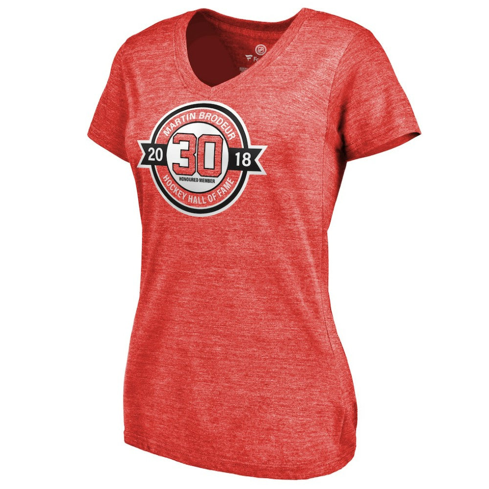 Martin Brodeur New Jersey Devils Fanatics Women's Hall of Fame V-Neck Tri-Blend T-Shirt Red