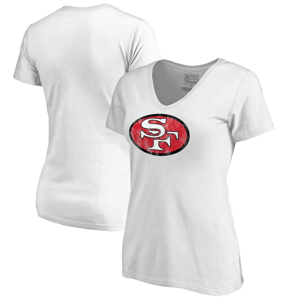 San Francisco 49ers Women's Throwback Logo V-Neck T-Shirt - White discount