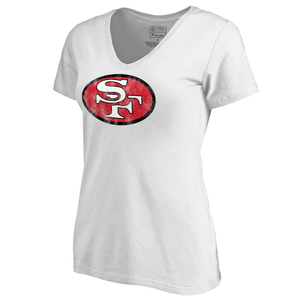 San Francisco 49ers Women's Throwback Logo V-Neck T-Shirt - White discount