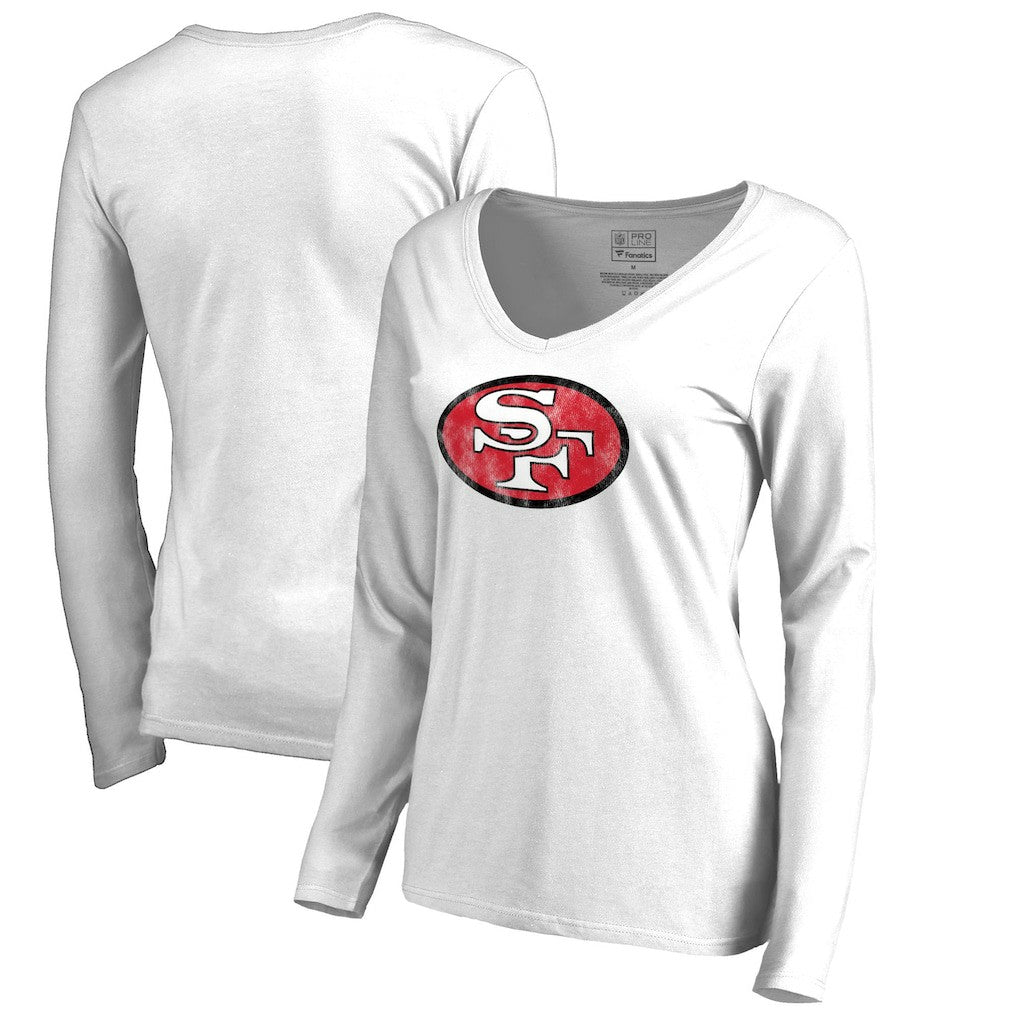 San Francisco 49ers Women's Throwback Logo Long Sleeve V-Neck T-Shirt - White on sale
