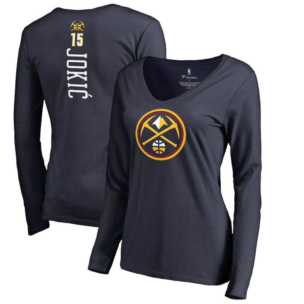 Nikola Jokic Denver Nuggets Women's Team Backer Name & Number Long Sleeve V-Neck T-Shirt sale - Navy outlet