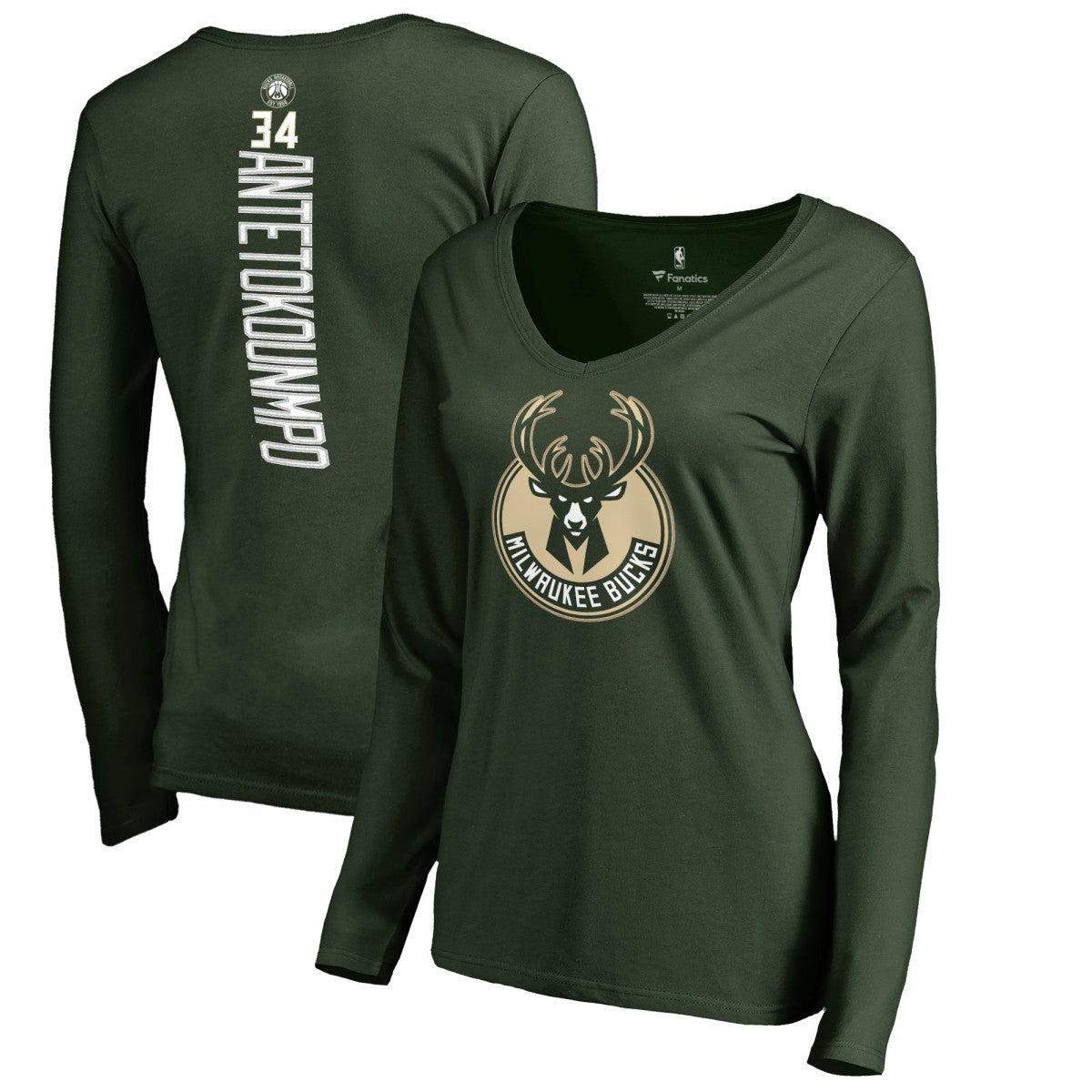 Giannis Antetokounmpo Milwaukee Bucks Women's Team Backer Name & Number Long Sleeve V-Neck T-Shirt - Hunter Green on sale