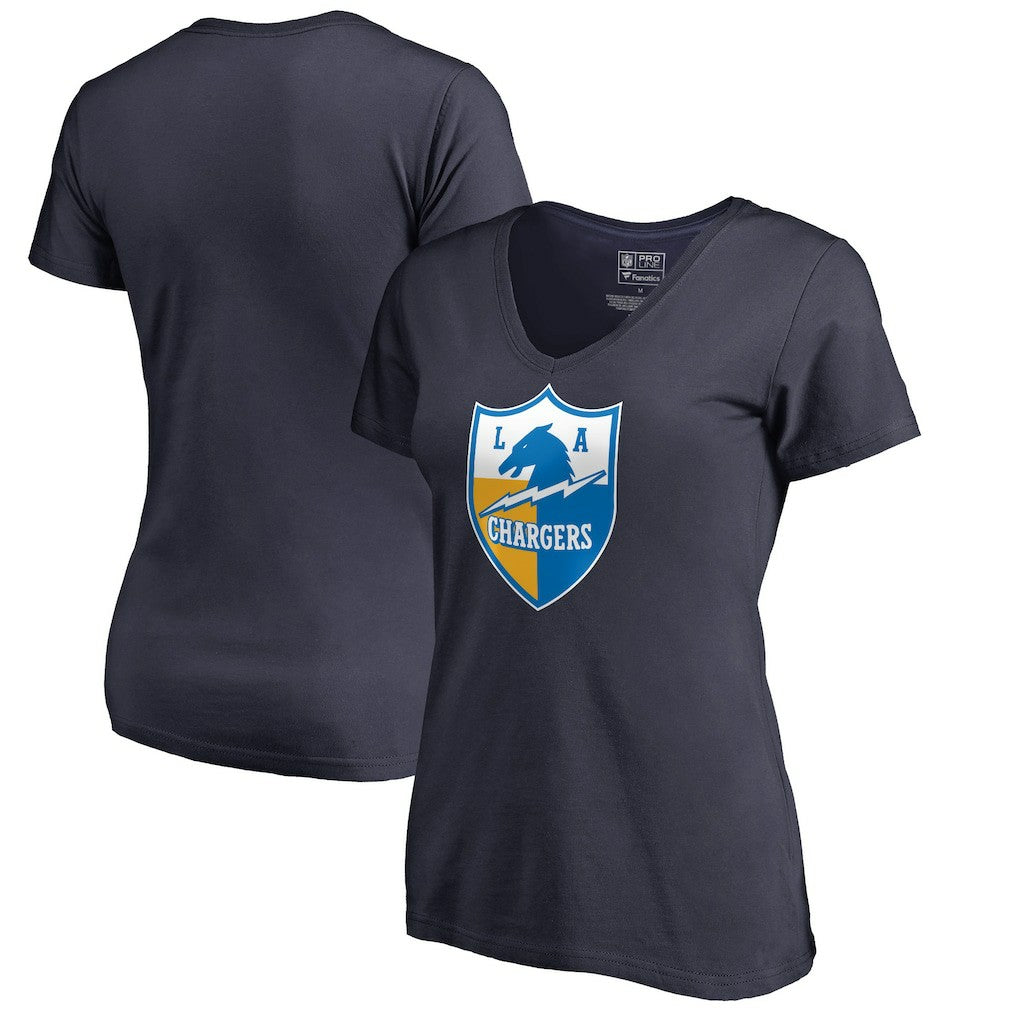 Los Angeles Chargers Women's Retro Shield Logo V-Neck T-Shirt - Navy sale