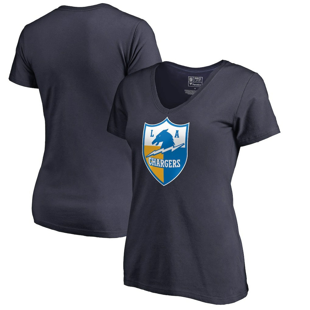 Los Angeles Chargers Women's Retro Shield Logo V-Neck T-Shirt - Navy sale