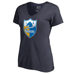 Los Angeles Chargers Women's Retro Shield Logo V-Neck T-Shirt - Navy sale
