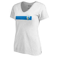 Los Angeles Chargers Women's Vintage Rugby Stripe V-Neck T-Shirt - White on sale