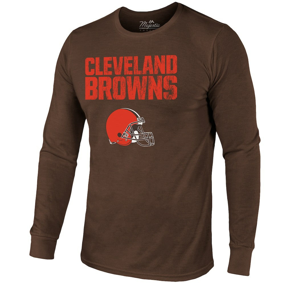 Cleveland Browns Majestic Threads Lockup Tri-Blend Long Sleeve T-Shirt - Brown discount