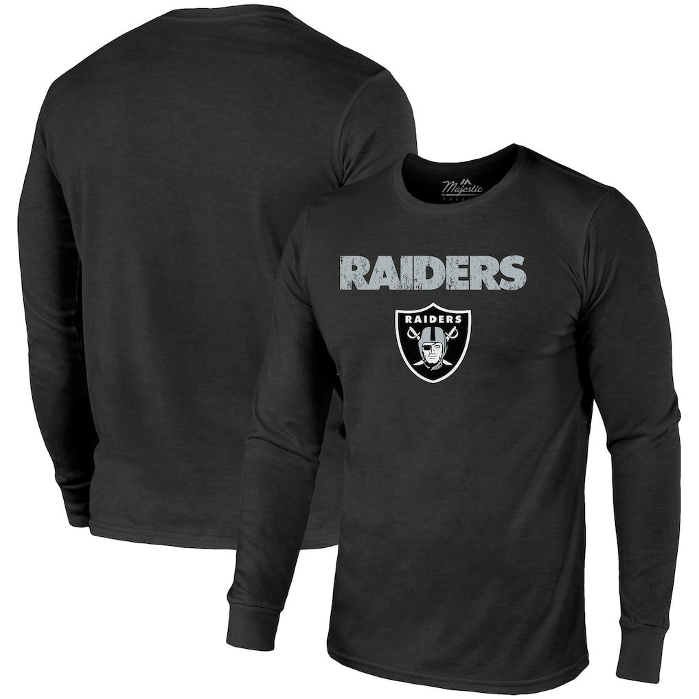 Las Vegas Raiders Majestic Threads Lockup Tri-Blend Long Sleeve T-Shirt - Black discount