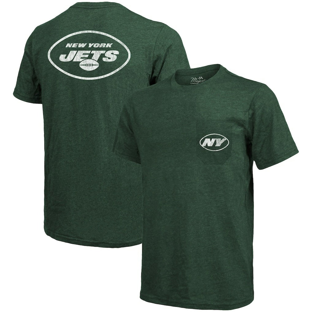 New York Jets Majestic Threads Tri-Blend Pocket T-Shirt - Heathered Green for sale