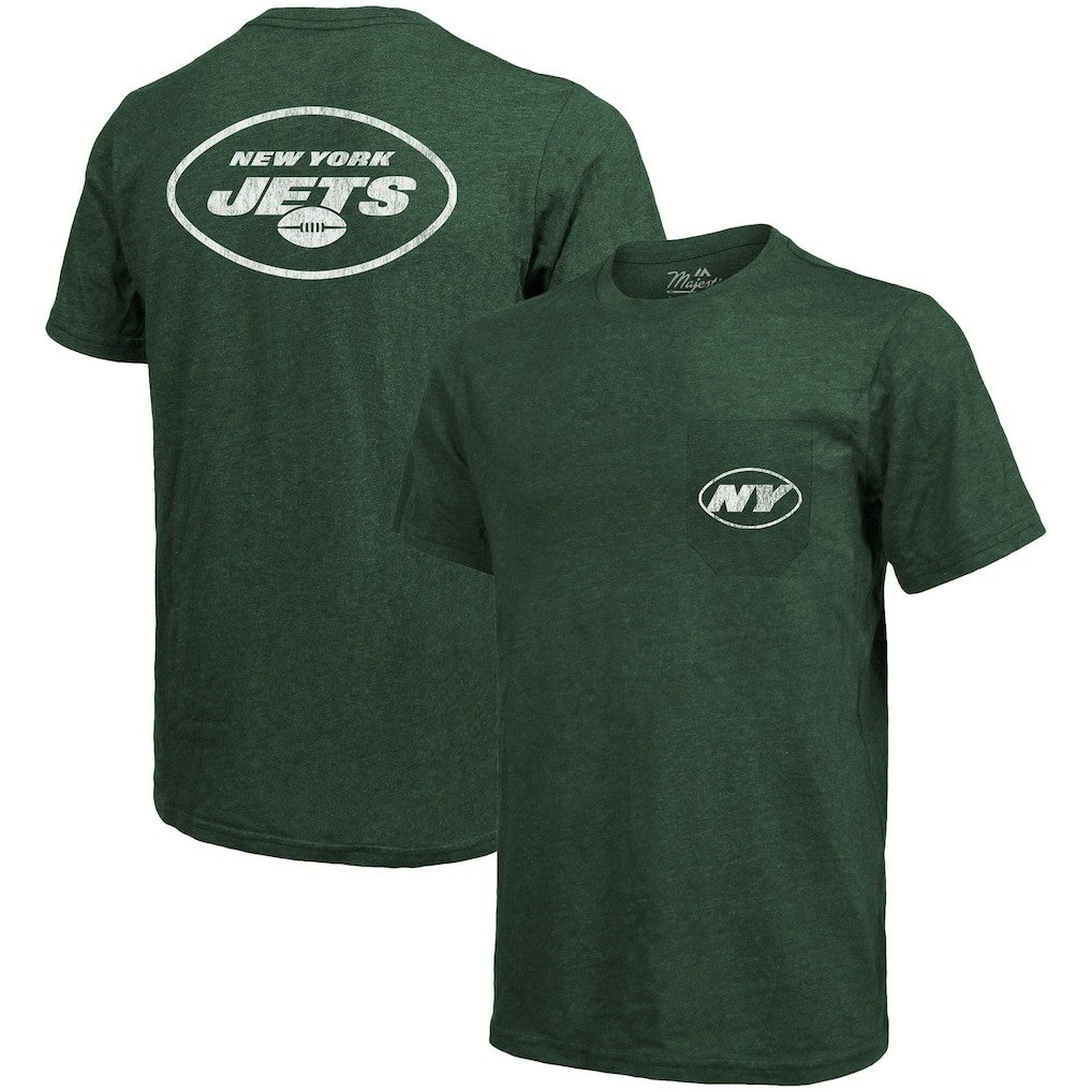 New York Jets Majestic Threads Tri-Blend Pocket T-Shirt - Heathered Green for sale
