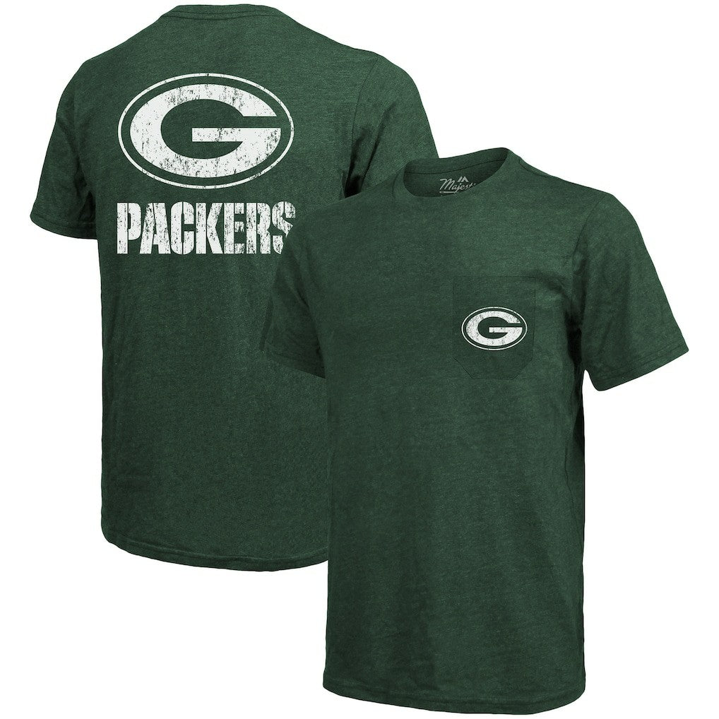 Green Bay Packers Majestic Threads Tri-Blend Pocket T-Shirt - Heathered Green online